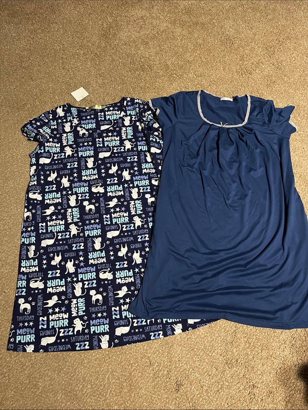 Wimens Navy Cat Print Nightshirt & Solid Navy nightgown size medium